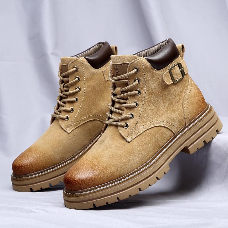 

Мода Осень И Зима Натуральная Кожа Британский Стиль Толстая Подошва Высокие Ботинки Модные Ботинки Популярный ТрендБотинки Мужские Кожаные Ботинки 44 жёлтый