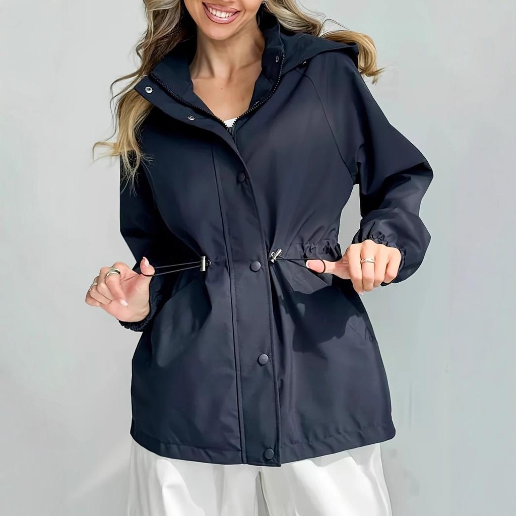 Women's Long Sleeve Hooded Drawstring Windbreaker Jacket