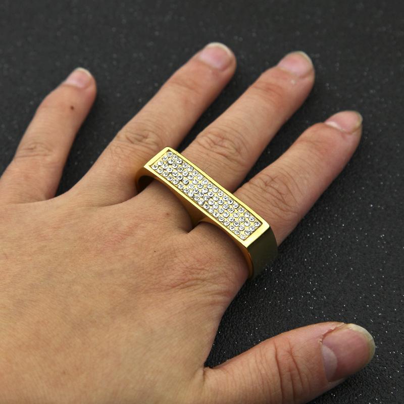 Joyas Gumeng Rock Hip Hop Discoteca Anillo de Diamante Hip Hop Agujero Doble Acero Inoxidable Diamante Anillo para Hombre