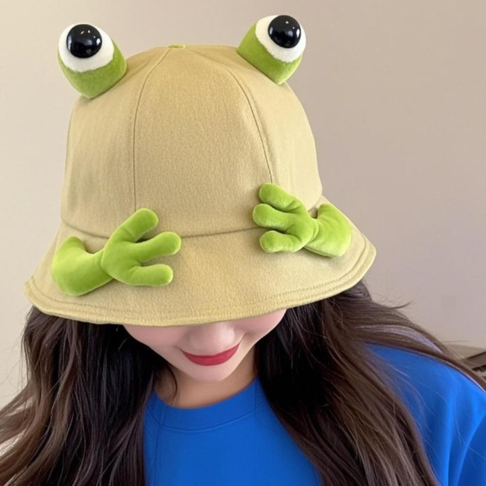 Big Eyes Pattern Big Eyes Frog Bucket Hats Cute Design Wild Panama Hats Basin Hats  Sun Protection