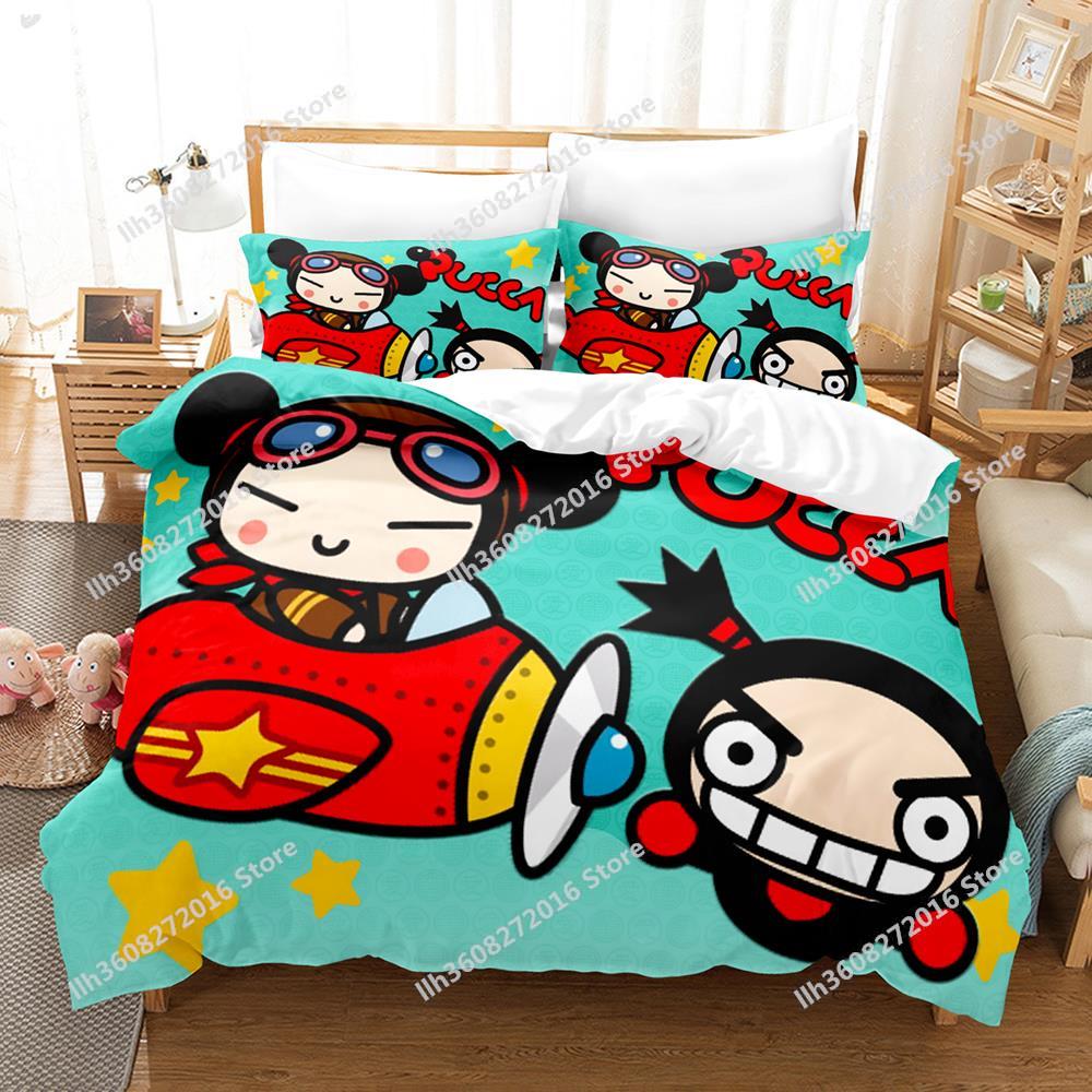 Kawaii Pucca Bedding Set Single Twin Full Queen King Size Bed Set Adult Kid Bedroom Duvetcover Sets 3D Print Anime Bed Sheet Set