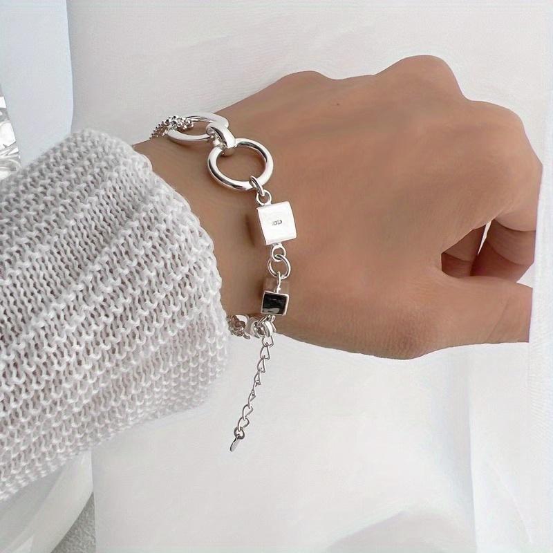 Geometric Cube Circular Punk Asymmetrical Bead Bracelet, A Fashionable Jewelry Gift for Girls.