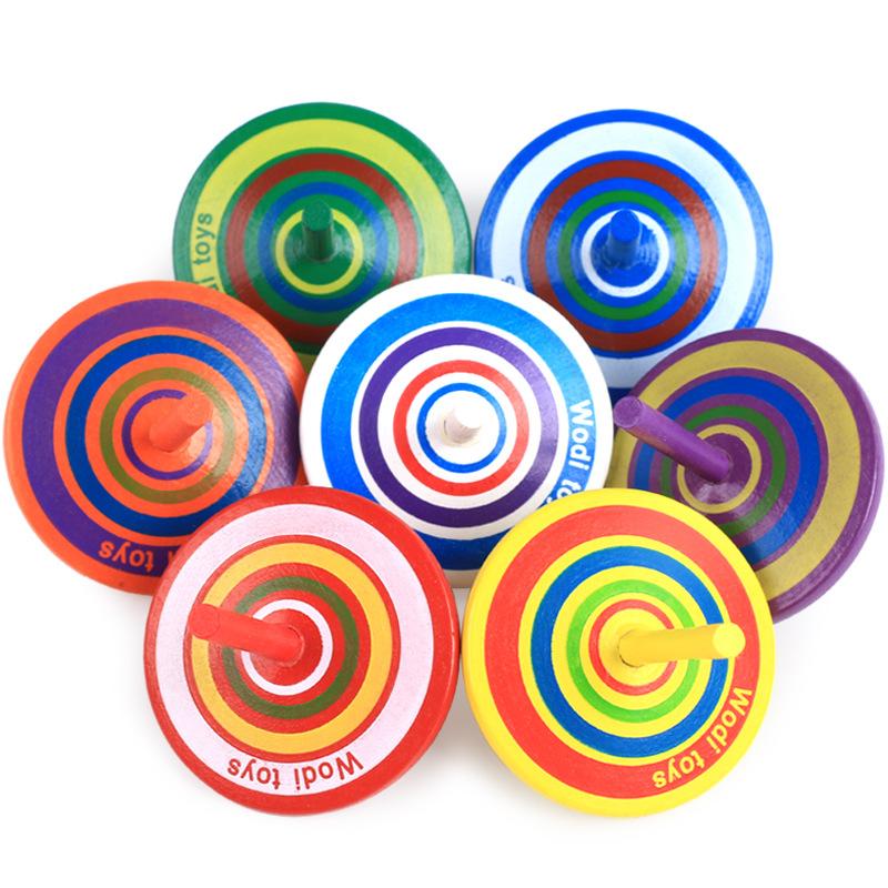10Pcs/Bag Gyroscope Toys Educational Game Wooden Gyro Toys Manual Wooden Rotate Gyro Stress Relief Spinning Top Toy Desktop Toys