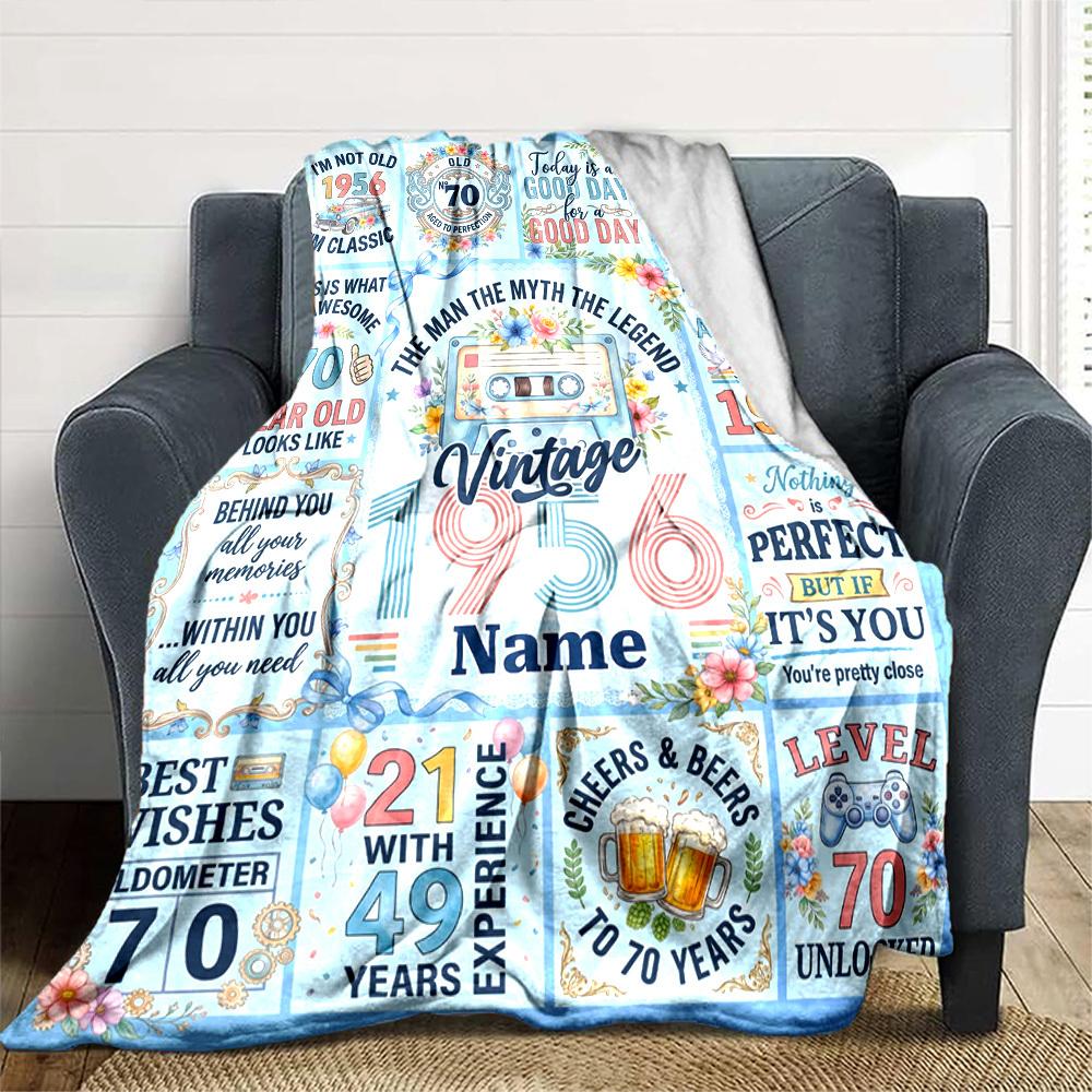 70Th Birthday Celebration Blanket Customize Your Name Warmthful Decor Perfect For Sofa Couch Office Bed Picnics For All Occasions Stylish Decor