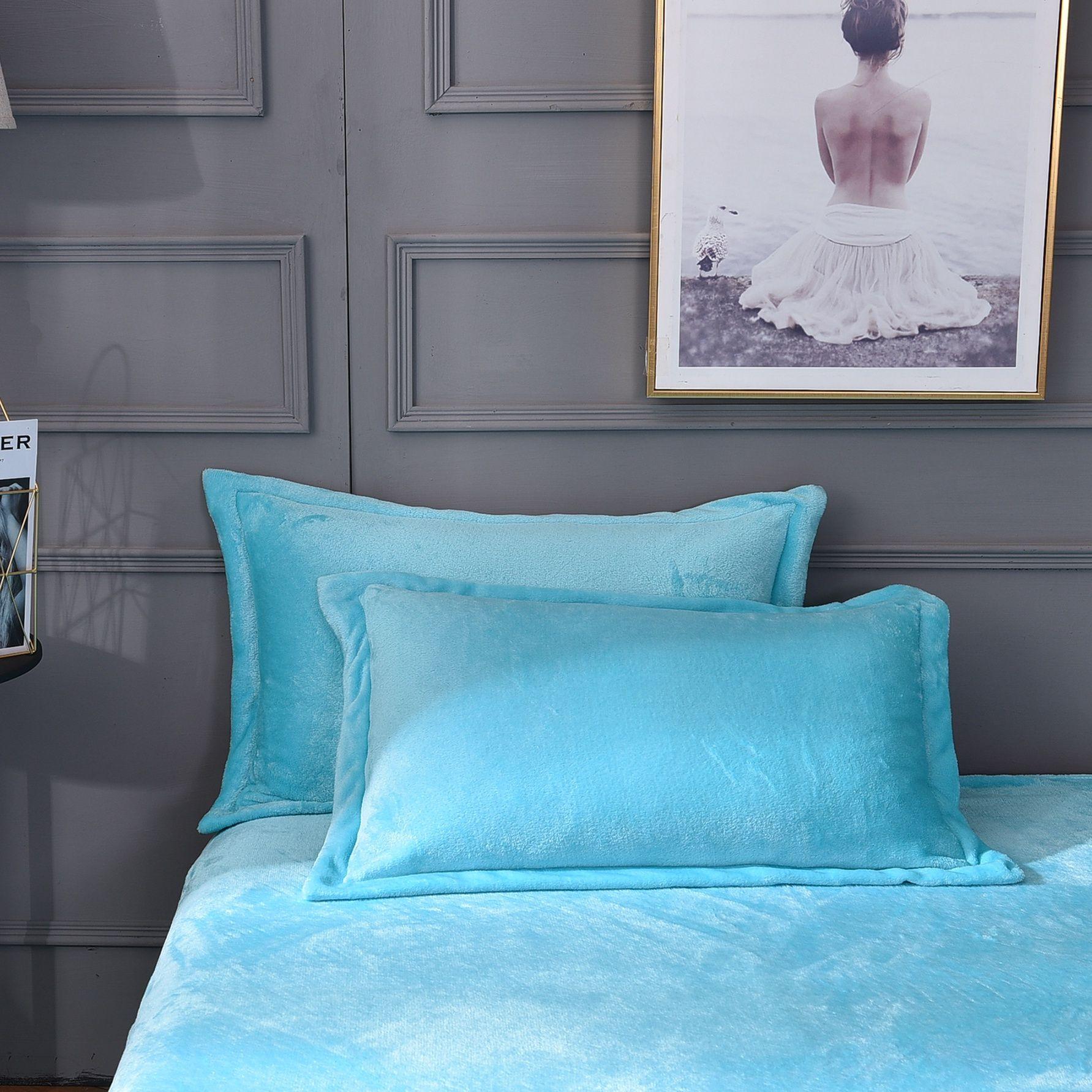 

Наволочка однотонная плотная фланелевая наволочка коралловый флис двойной основной комплект наволочка коралловый флис 48 * 74cm-2pcs озеро синий