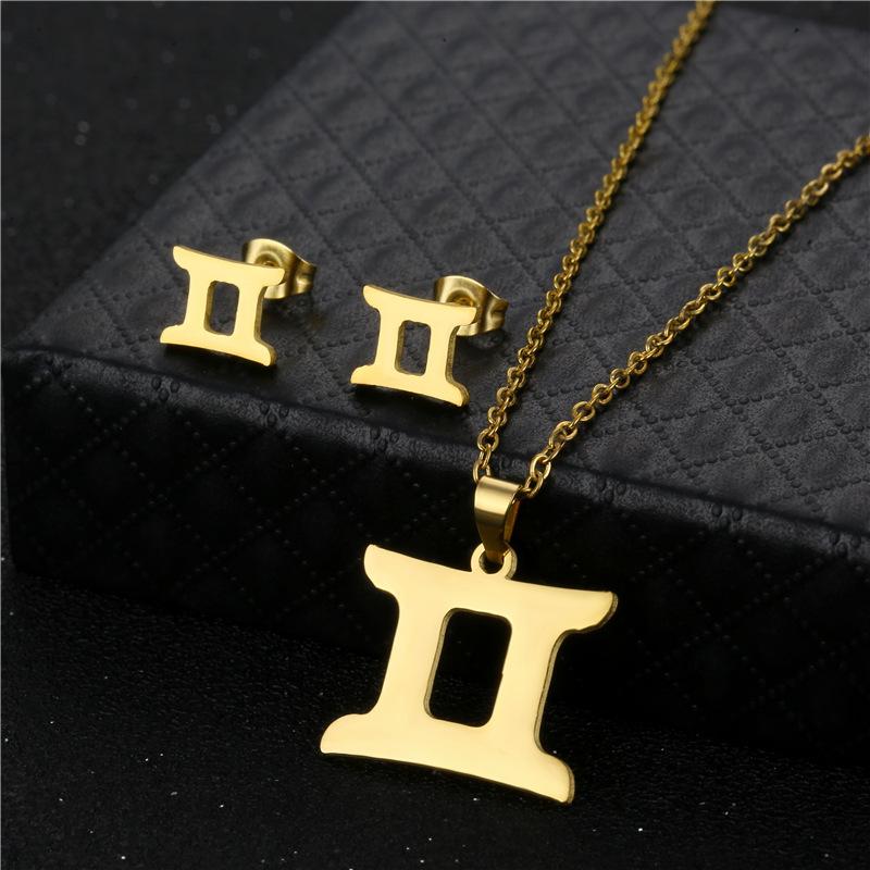 European and American Amazon Accessories Women's Zodiac Necklace Stud Earrings Set Constellation Pendant Short Necklace with Card