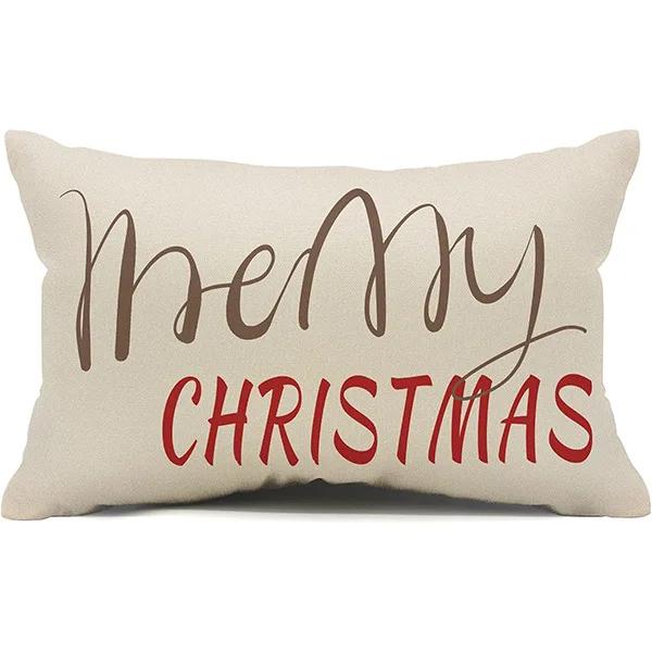 New Christmas Style Simple Letter Double-sided Printed Linen Pillow for Home Decoration, Sofa Waist Pillowcase