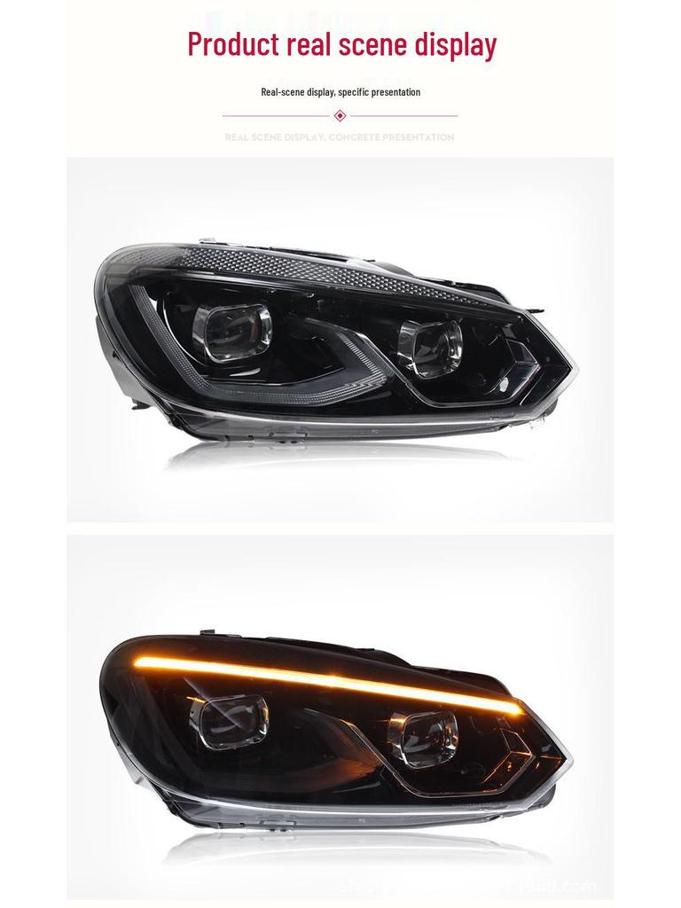 Golf 6 LED Double Lens Headlight: Blue Daytime Running and Turn Signal Light Assembly