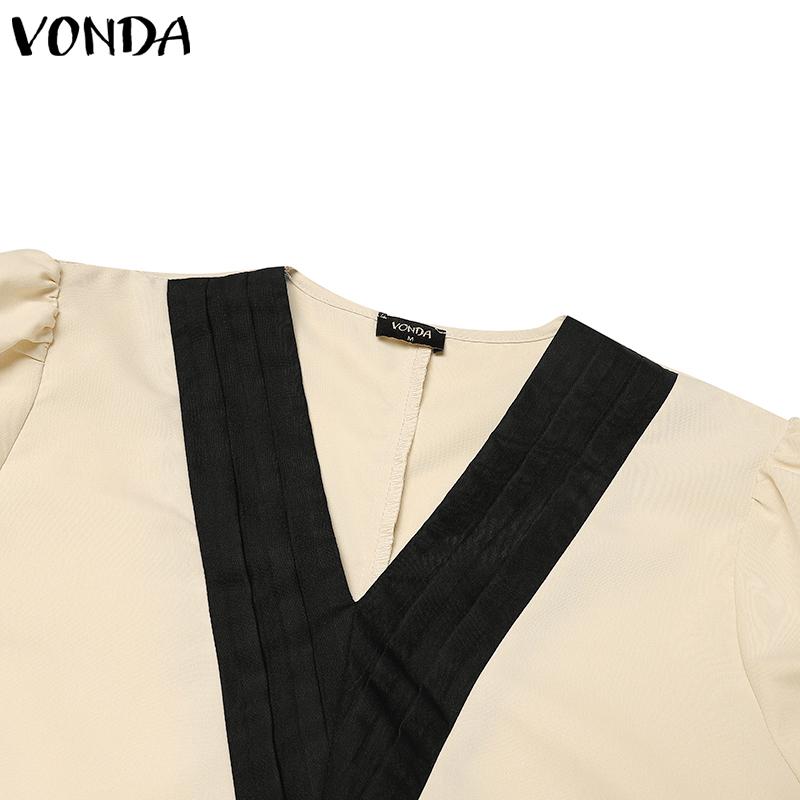 VONDA Dámské podzimní halenky s výstřihem do V a dlouhým rukávem zdobené manžetovými knoflíčky