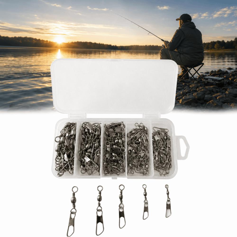 160PCS High Strength Fishing Snap Swivel with Safety Snap Rolling Barrel Swivel  Saltwater Fishing