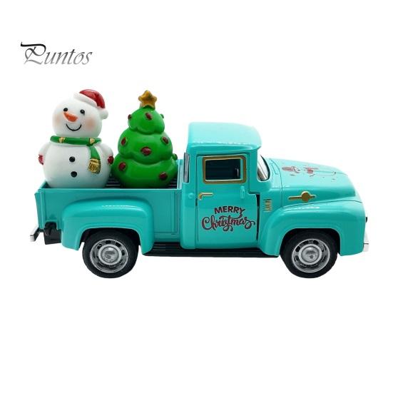 Miniature Christmas Car Decoration Pickup Truck Figurine, Vintage Statue with Santa Claus, Holiday Ornament Tree, Snowman, Alloy Vehicle for Party