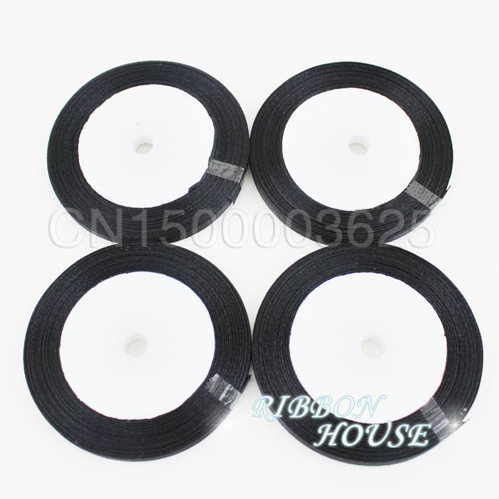 (25 yards/roll) 1/4" (6mm) Black Single Face Satin Ribbon Webbing Decoration Gift Christmas Ribbons