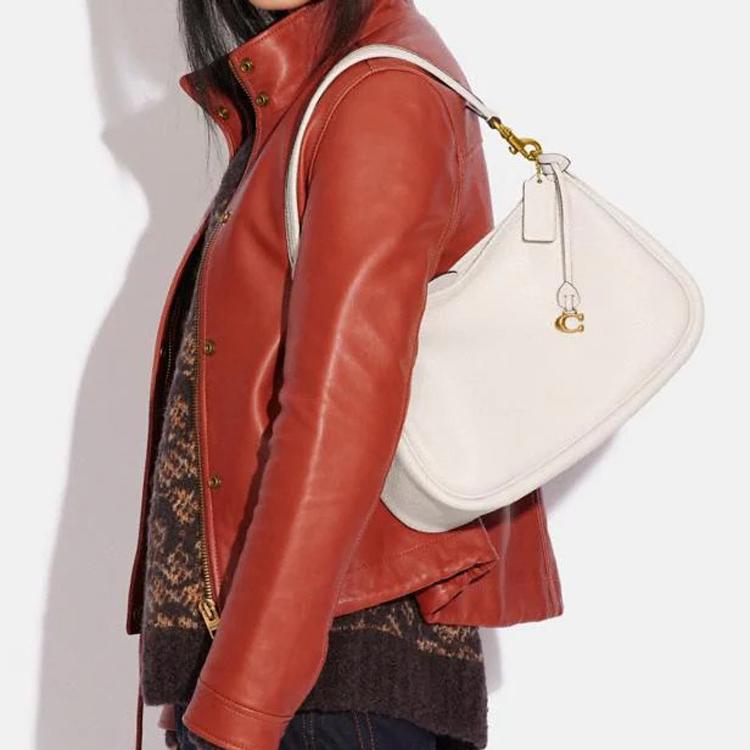 Coach Cary 28 Solid Color Zipper Metal Buckle Classic C Logo Pebble Leather Shoulder Crossbody Bag Large Women Bags White CC437-B4HA