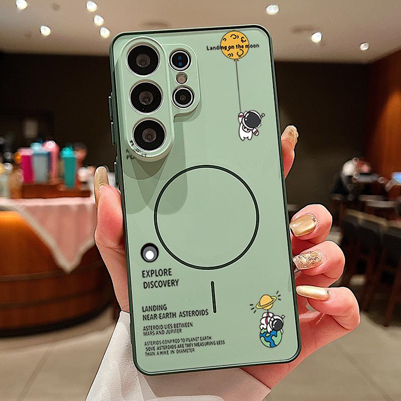 Magnetic For Magsafe Case For Samsung Galaxy S26 Ultra S25 Edge S24 Plus S23 FE S22 A54 A55 A56 5G Hanging Astronaut Pattern Matte Cover