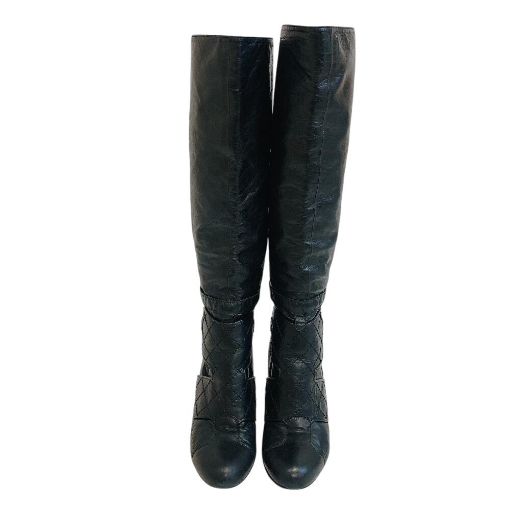 Chanel Botas de cano alto G25325 COCO Marca Bicolore botas de couro couro preto Usado