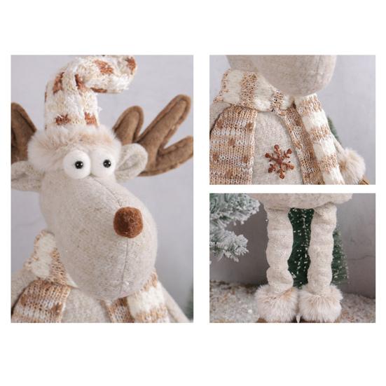 Christmas Snowman Doll Decoration Retractable Long Legs Handmade Knitted Scarf Plush Earmuff Xmas Desktop Elk Ornament Holiday Festive Gift