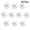 24Pcs Christmas Flower Silver Gold Glitter Artificial Flowers Decoration for Christmas Tree Home Table Ornament