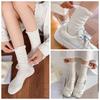 Women's White Ruffle Mid-Calf Ballet Socks - Autumn Lace, Breathable, Scrunched JK Style
