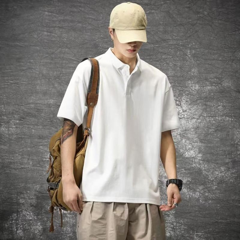 Summer Polo Shirt Men s Shirt Loose Lapel Half-sleeved Solid Color Short-sleeved S