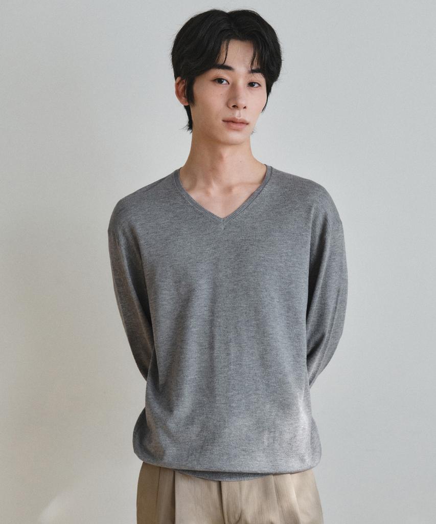 Wednesday Oasis Washable Minimal V-Neck Knit_Gray(Wc26-Kn20)