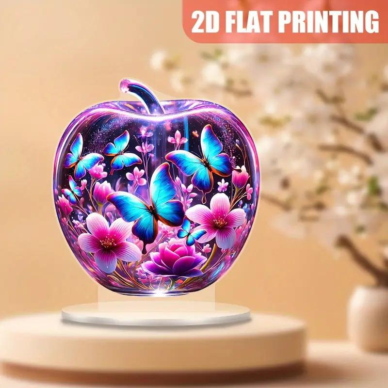 2D Flat Apple Butterfly Dreamy Crystal Acrylic Desktop Decoration, with Base, Suitable for Wall Decoration, Porch, Room, Villa, Accents Home, Hallway,