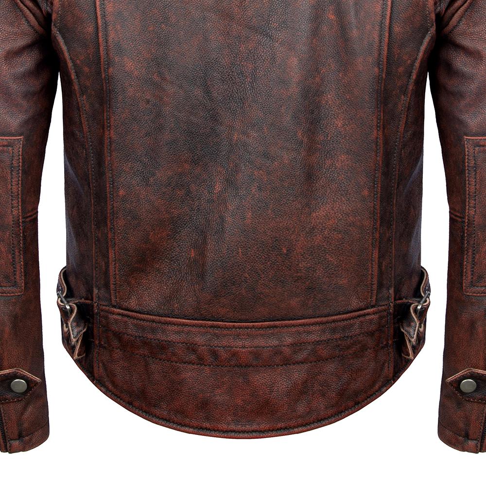 Men's Leather Jacket Vintage Red Brown Real Cow Leather CoatTurn Down Collar Spring Autumn