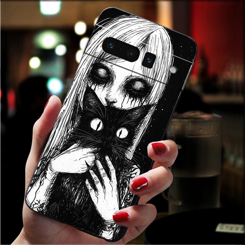 Handyhülle Für Google Pixel 10 Pro 9 Pro XL 9A 8 7 6 Pro Pixel 8A 7A 6A Pixel 8 7 6 5 Schwarze Katze Kunst