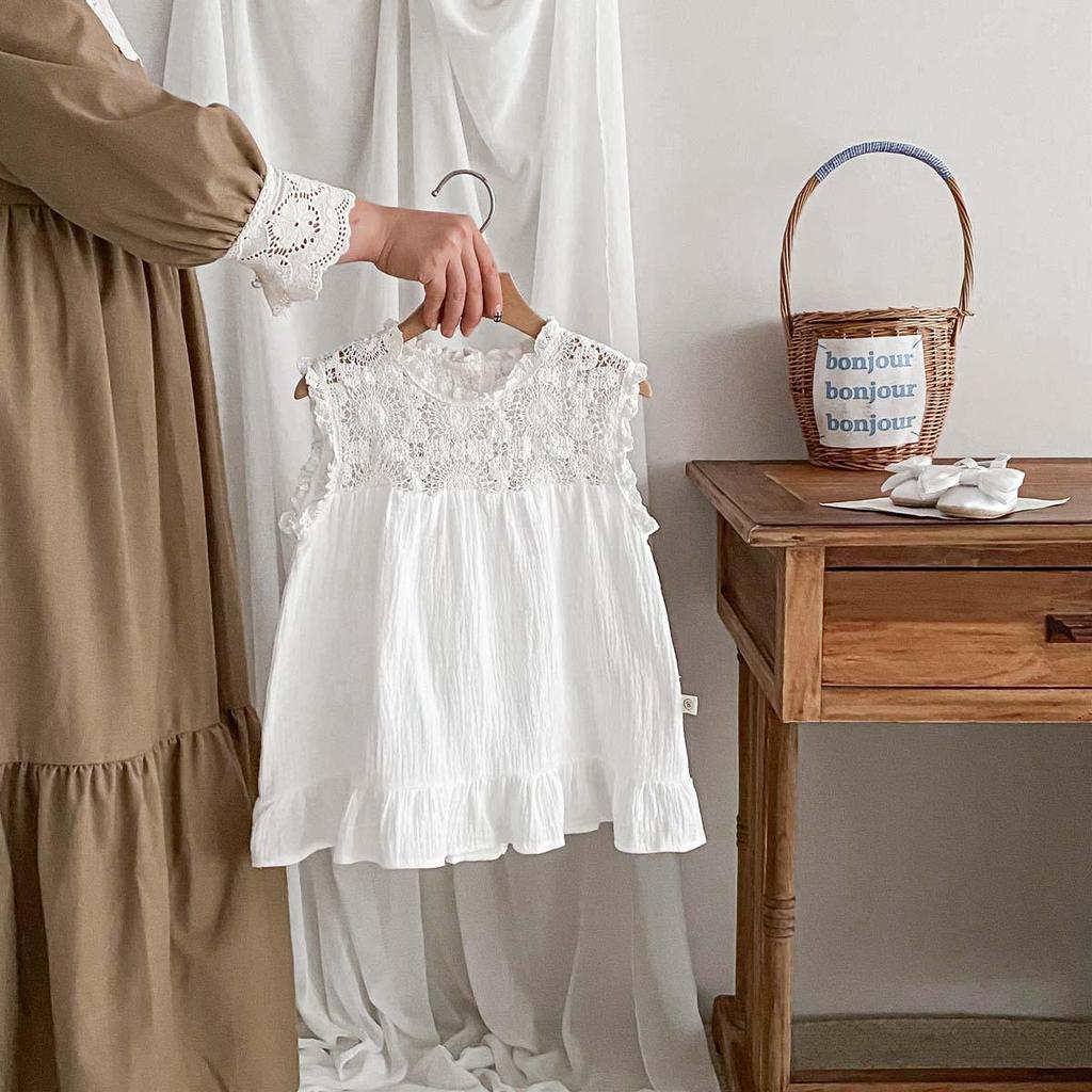 Infant Girls' Seersucker Ruffle Lace Sleeveless Dress