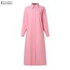 ZANZEA Rochie cămașă lungă, cu mânecă lungă, cu guler răsturnat pentru femei
