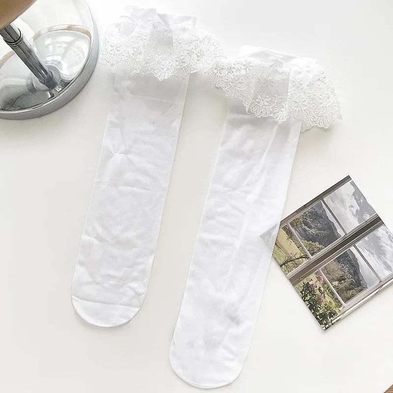 

Гольфы женские чулки Lolita Sweet Girl кружевные носки с оборками чулки женские летние ультратонкие прозрачные длинные носки чулки белый