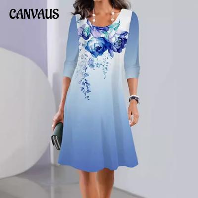 Spring and Autumn Women's Dress Printed Long Sleeve Round Neck Midi Dresses