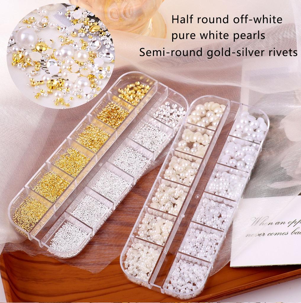 Mini Pearl Nail Art Kit - Rhinestones, Studs, Charms for DIY Nail Design, Manicure Decoration Accessories Set