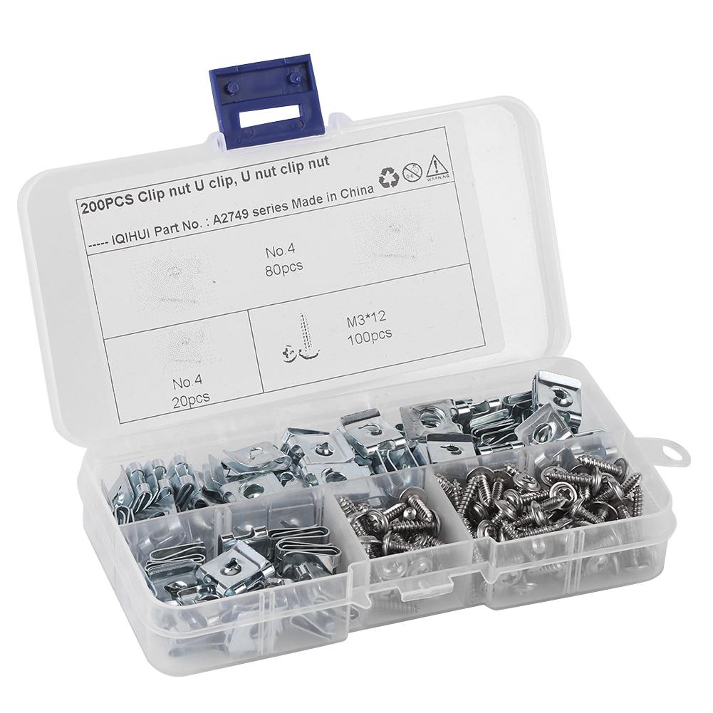 200pcs Set Manganese Steel UClips with Self Tapping Screws Kit Assortment Fixing Hardwares for Motor Vehicles