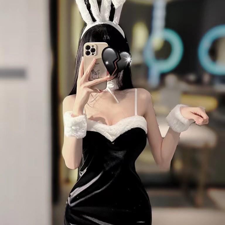 

Festive Velvet Bunny Girl Mini Dress Cosplay Costume One Size красный