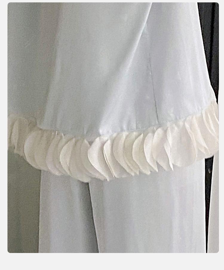 Ice Silk Pajama Set - Women's Long Sleeve & Pants with Lace, Sweet Style, Wearable Outdoors, 2025 Collection