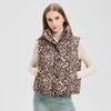 Mote Leopardmønstret Kort Vest Ståkrage Varm Ermeløs Jakke Dame Yttertøy Høst Vinter