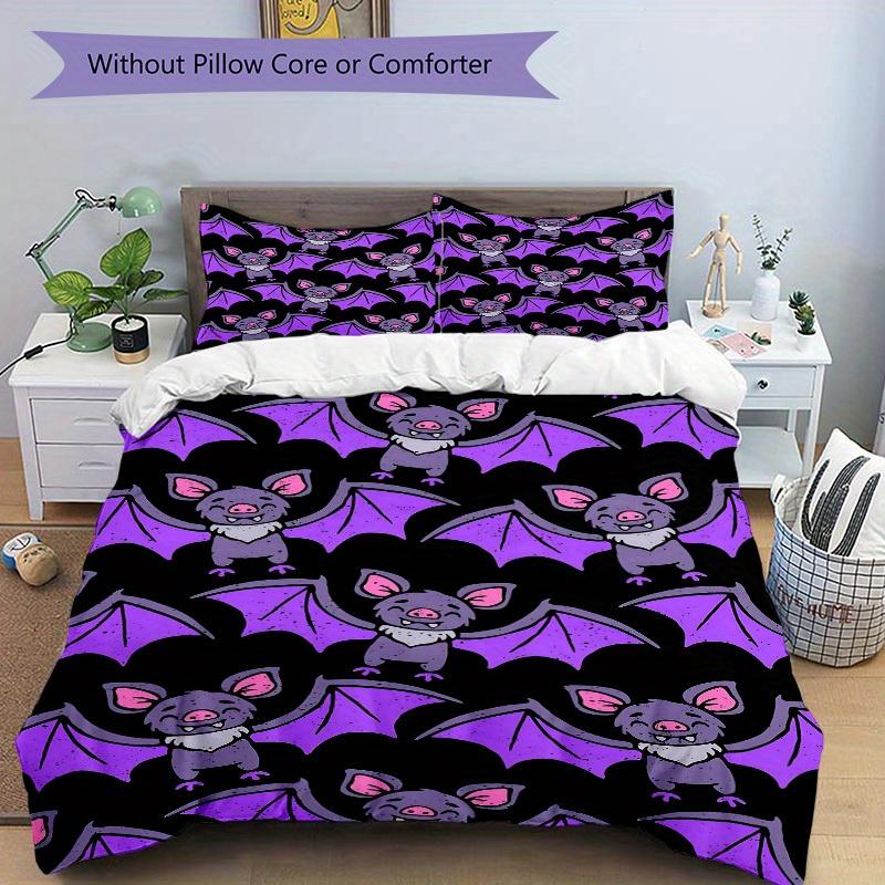 3pcs Bat Print Bedding Set, Suitable for Bedroom Decoration, (Includes 1 Duvet Cover And 2 Pillowcases, Quilt Not Included) yy250822128