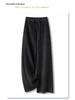 Gray Rhinestone Wool Wide-Leg Pants - Women's Winter 2025 High-Waisted Velvet-Enhanced Straight-Leg Trousers