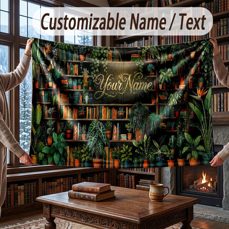 Naturbibliothek Reise-Thema Überwurfdecke Personalisierte Decke mit Name und Text Weiche Gemütliche Decke für Zuhause Sofa Bett