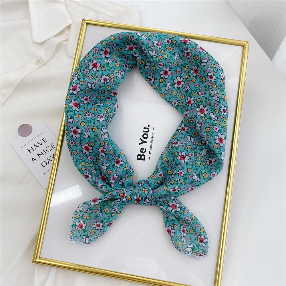 Floral Cotton Linen Silk Scarf: Women's Square Headband for Spring, Summer, Autumn - Korean Fresh Style