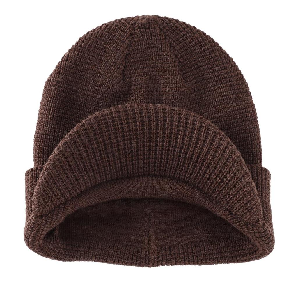 Connectyle Men's and Women's Fall/Winter Wool Blend Knit Newsboy Cap, Double-Layered, Warm Knit Cap with Brim, Coffee