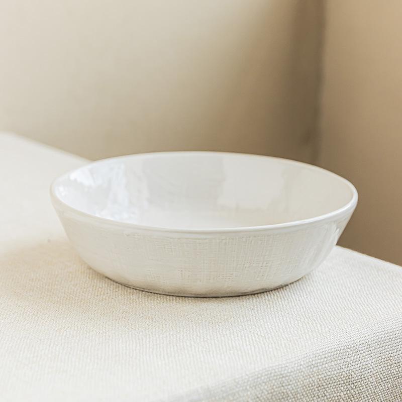 Simple Cloth Pattern Solid Color Tableware Household Ceramic Dishes Bowl Noodle Bowl Restaurant Large Bowl Deep Bowl Round Large Soup Bowl