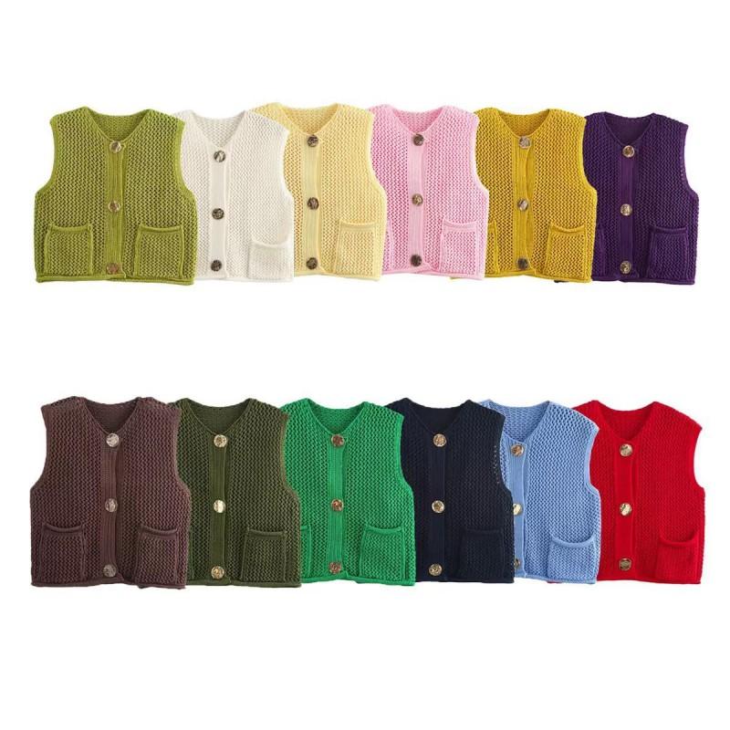 Womens Crochet Knit Vest 2026 Fall Winter Sleeveless Openwork Cardigan Streetwear Casual Outfit