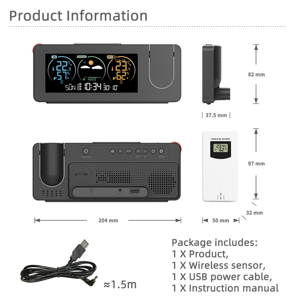 Electronic Projection Clock Weather Calendar Digital Alarm Clock Multifunction Home Office Clock