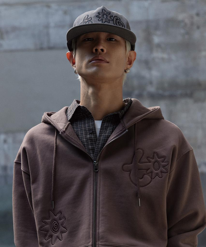 Tony Lawrence Applique Zip-Up Hoodie Brown