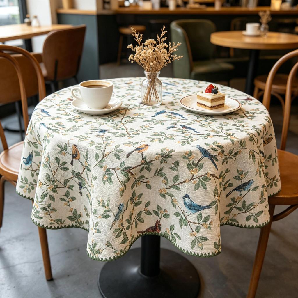 Kitchen Dining Household Furniture Washable Fabric Easy Care Round Cotton Table Cloth