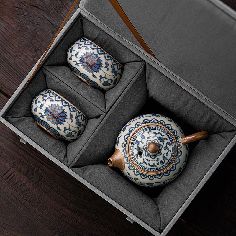 Желтый чайный набор с лотосами из печи Жу Лайнуо