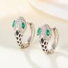 European S925 Sterling Silver Snake Earrings with Green Rhinestone Eyes and Zirconia Scales