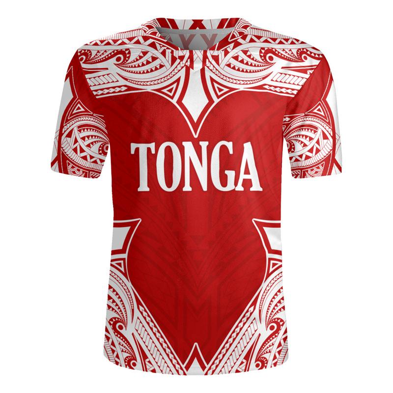 Harajuku 3D Tonga Rugby-Jersey Print V Neck T Shirt The Kingdom Of Tonga Emblem