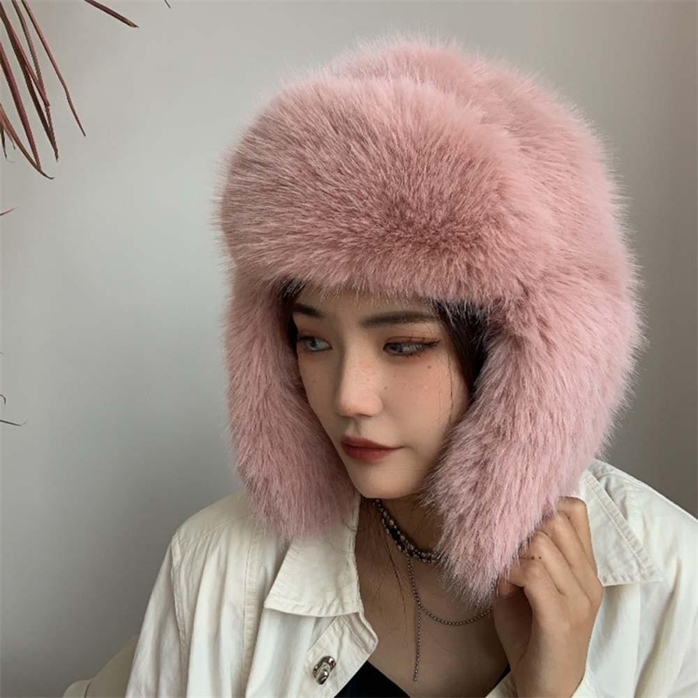 Anti-cold Faux Fur Pilot Cap Solid Color Ear Protection Hat Plush Men Women Pilot Hat Daily